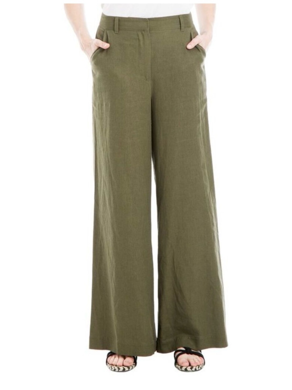 Max Studio Olive Green Linen Blend Wide Leg Trousers NWT - Picture 4 of 5